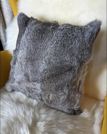 Natural Grey Rabbit Fur Cushion Cover 16’ x 16’