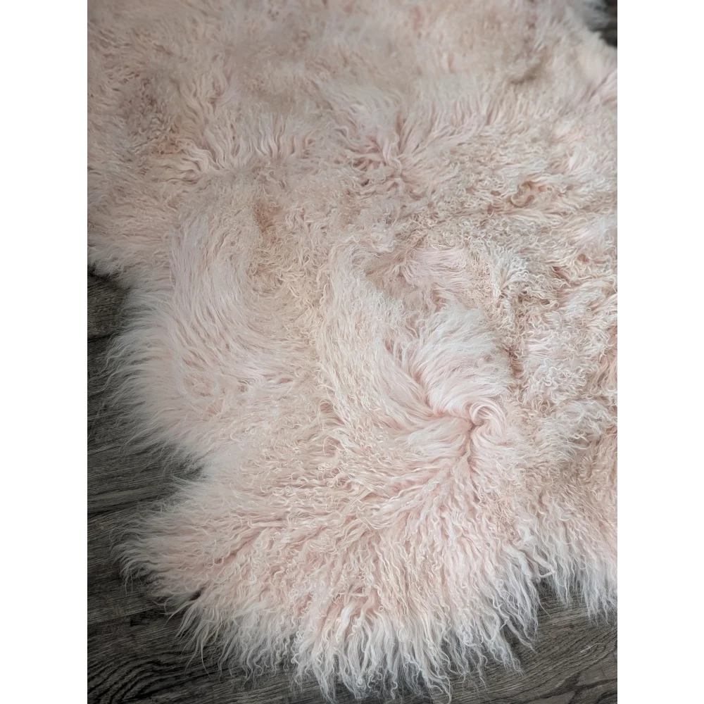 Blush pink Angus Oliver sheepskin rug, fluffy 69x43 inches