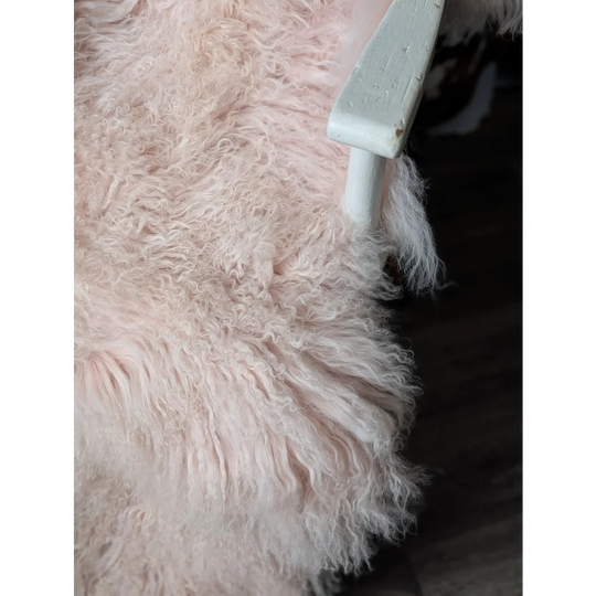 Blush pink Angus Oliver sheepskin rug, fluffy 69x43 inches