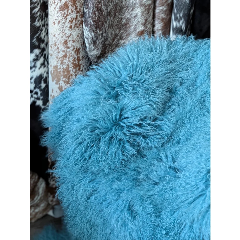 Vibrant turquoise 71x49in quad sized gorgeous Mongolian sheepskin rug