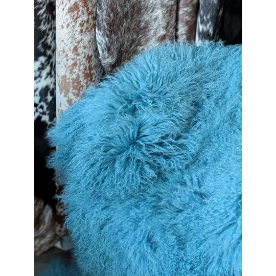 Vibrant turquoise 71x49in quad sized gorgeous Mongolian sheepskin rug