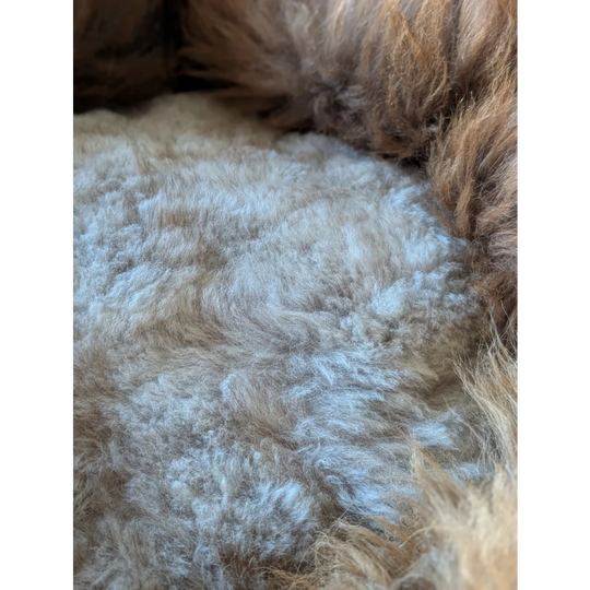 Fluffy white and brown highland sheepskin pet bed pillow cover