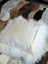 White fluffy Mongolian sheepskin cushion cover with fringed edges