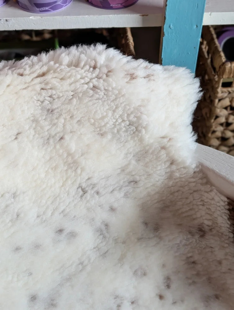 White fluffy tibet highland spotted sheepskin grade a- blanket with soft textured surface for cozy use