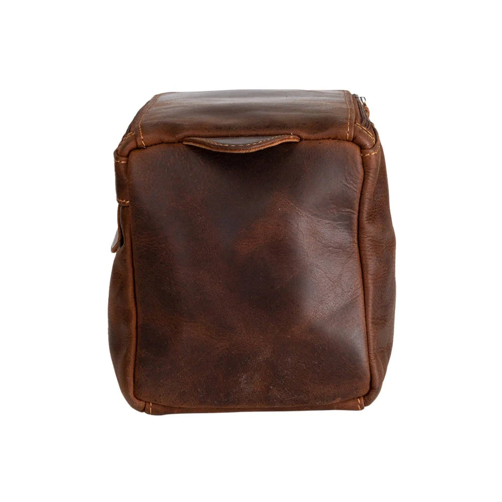 Rich brown leather travel wash bag Darwin TB797, ideal travel companion