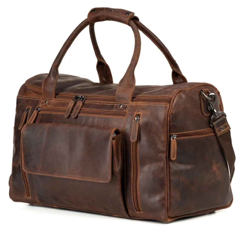 Large Leather Weekender Bag - Casual Vintage Look