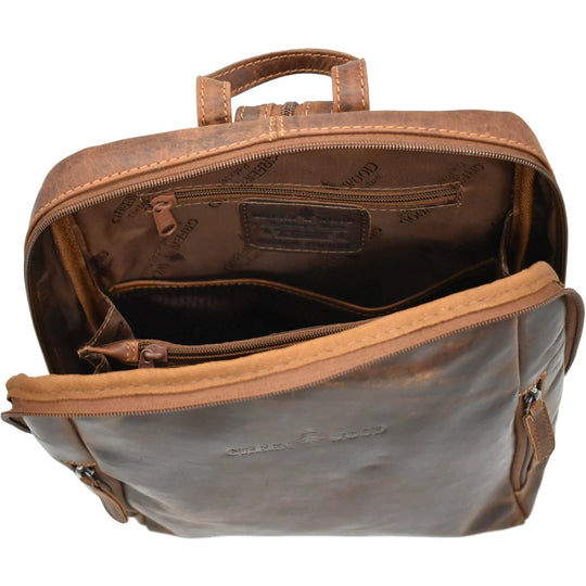 Brown leather backpack Anna GW193042 with visible stitching and top handle