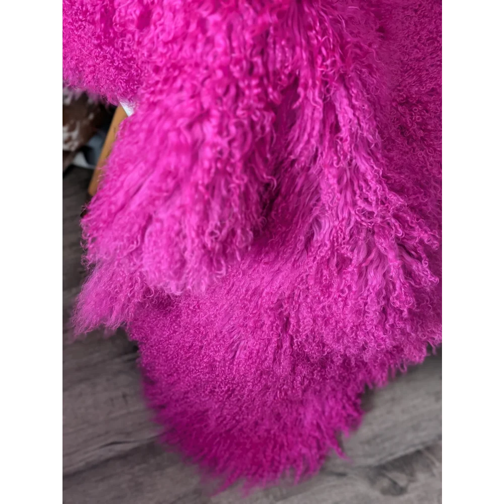 Vibrant hot pink Angus Oliver curly sheepskin throw blanket 65x42 inches