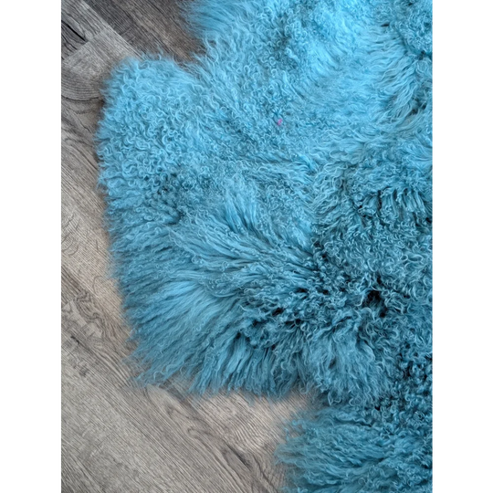 Plush turquoise curly sheepskin rug, gorgeous Mongolian sheepskin for natural home decor