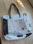 #2❤️ cowhide front pocket bag with real cowhide patchwork in white brown and black and sturdy dark leather handles