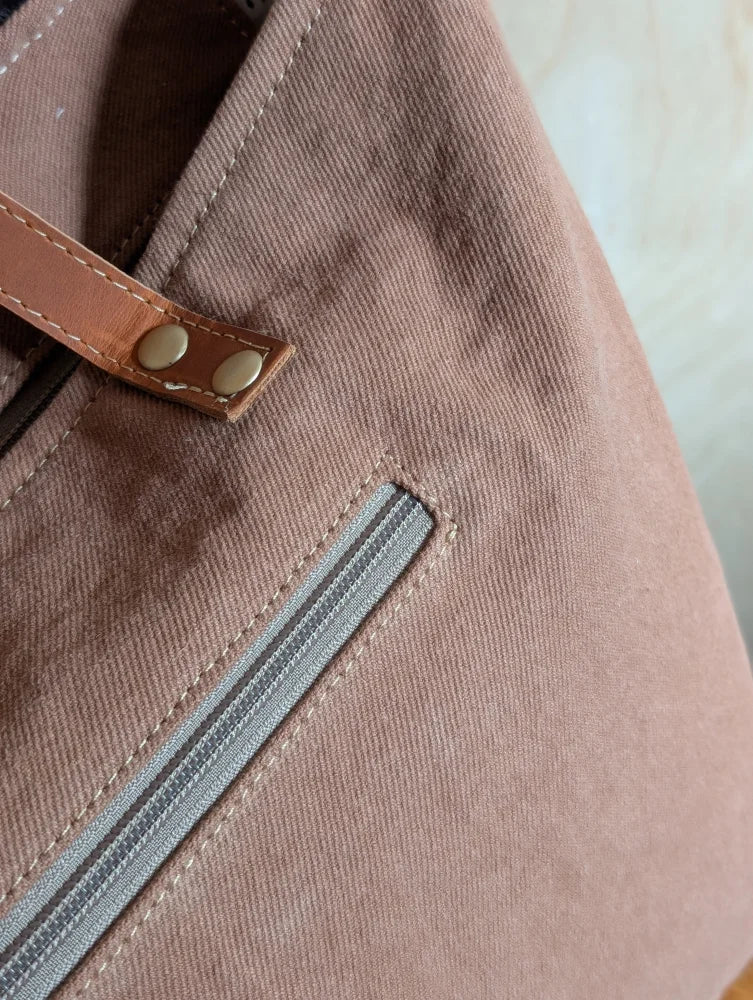 #2 oakley bag taupe canvas tote with brown real cowhide strap and brass rivets spacious bag for everyday use