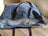 The sunflower weekender bag denim tote with brown leather straps white faux fur lining and zippered pocket