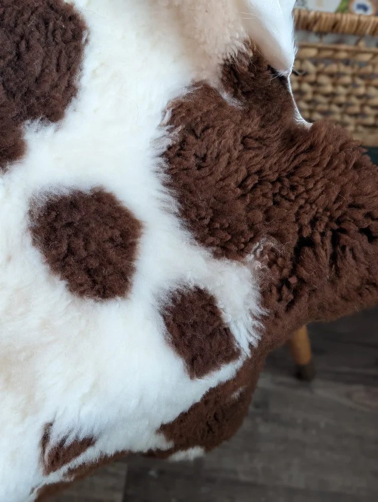 Brown and white fluffy highland spotted sheepskin throw blanket grade a- perfect for cozy home decor