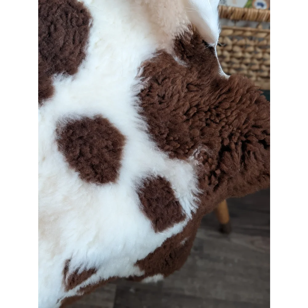 Brown and white fluffy highland spotted sheepskin throw blanket grade a- perfect for cozy home decor