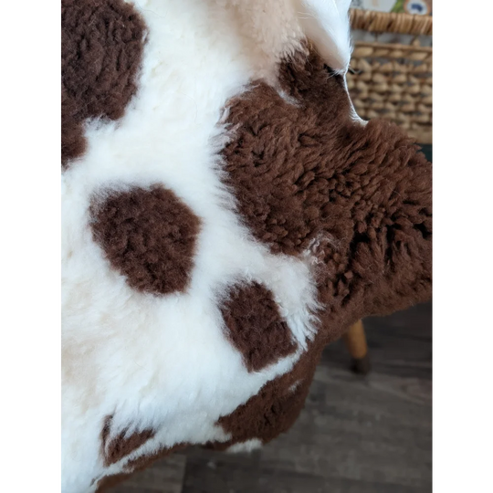 Brown and white fluffy highland spotted sheepskin throw blanket grade a- perfect for cozy home decor