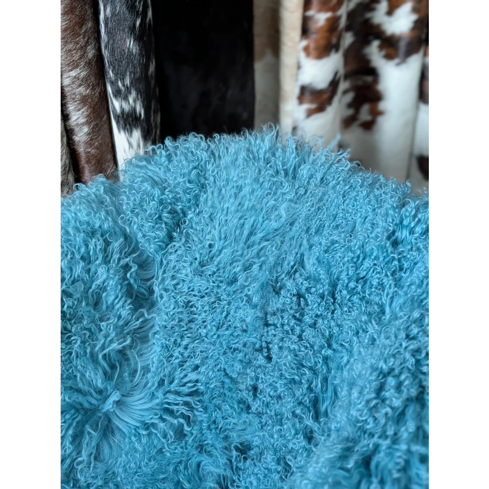 Vibrant turquoise ultra-soft curly sheepskin rug, 72x45in aqua quad Mongolian throw