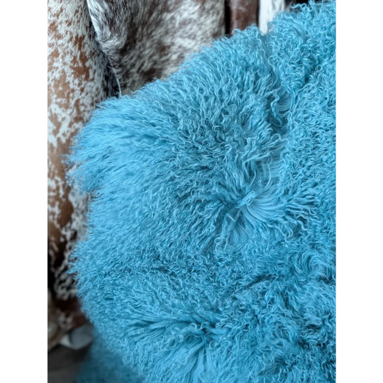 Vibrant turquoise curly sheepskin rug, gorgeous Mongolian sheepskins for natural home decor