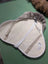 Gray faux fur English saddle cover with cream leather backing, Angus Oliver Canada