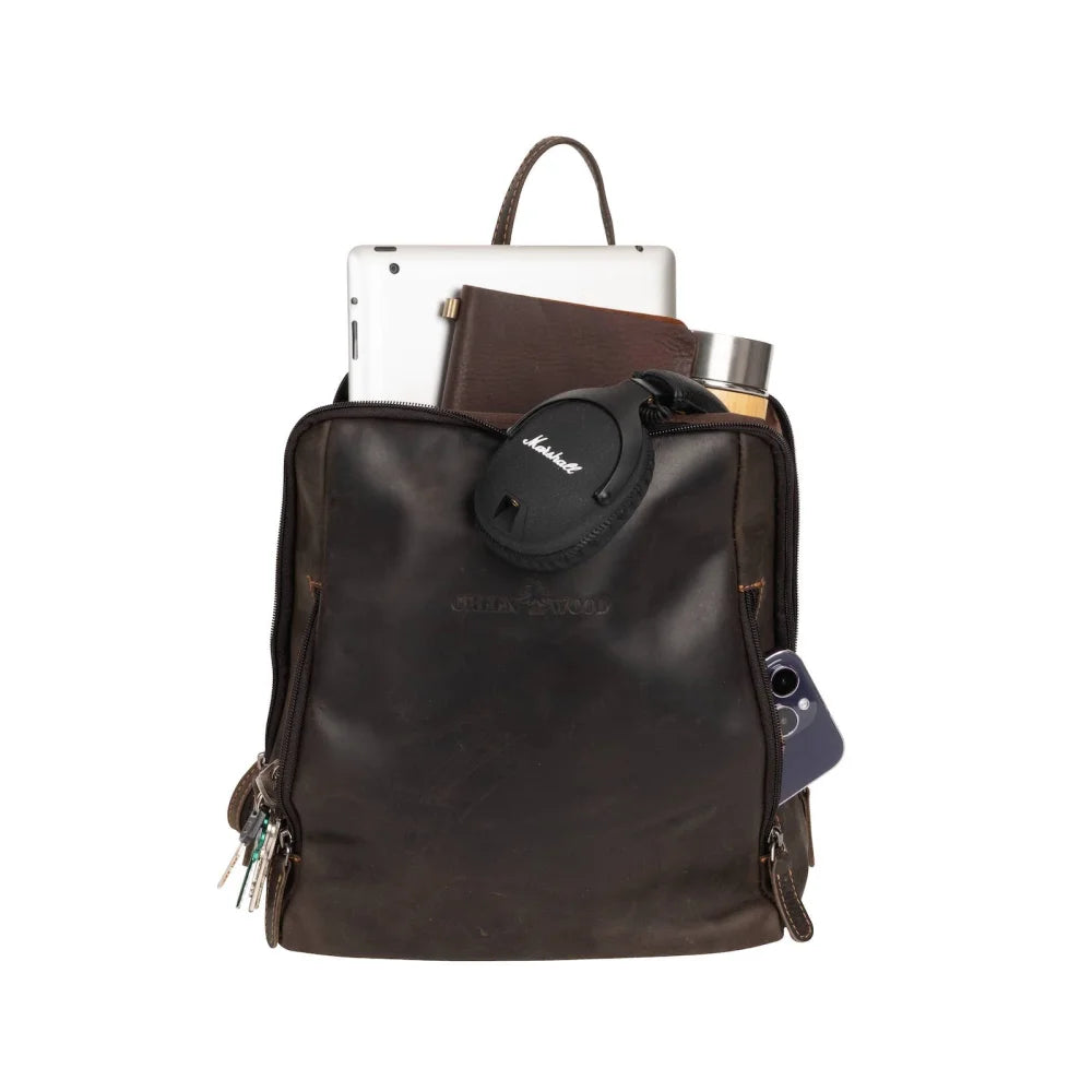 Leather backpack Anna GW193042 with headphones, tablet, keys inside