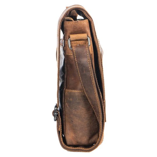 Henry unisex genuine leather mini messenger bag with stitching and hardware