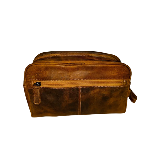 Leather Banff toiletry bag in vintage brown wax pull-up leather