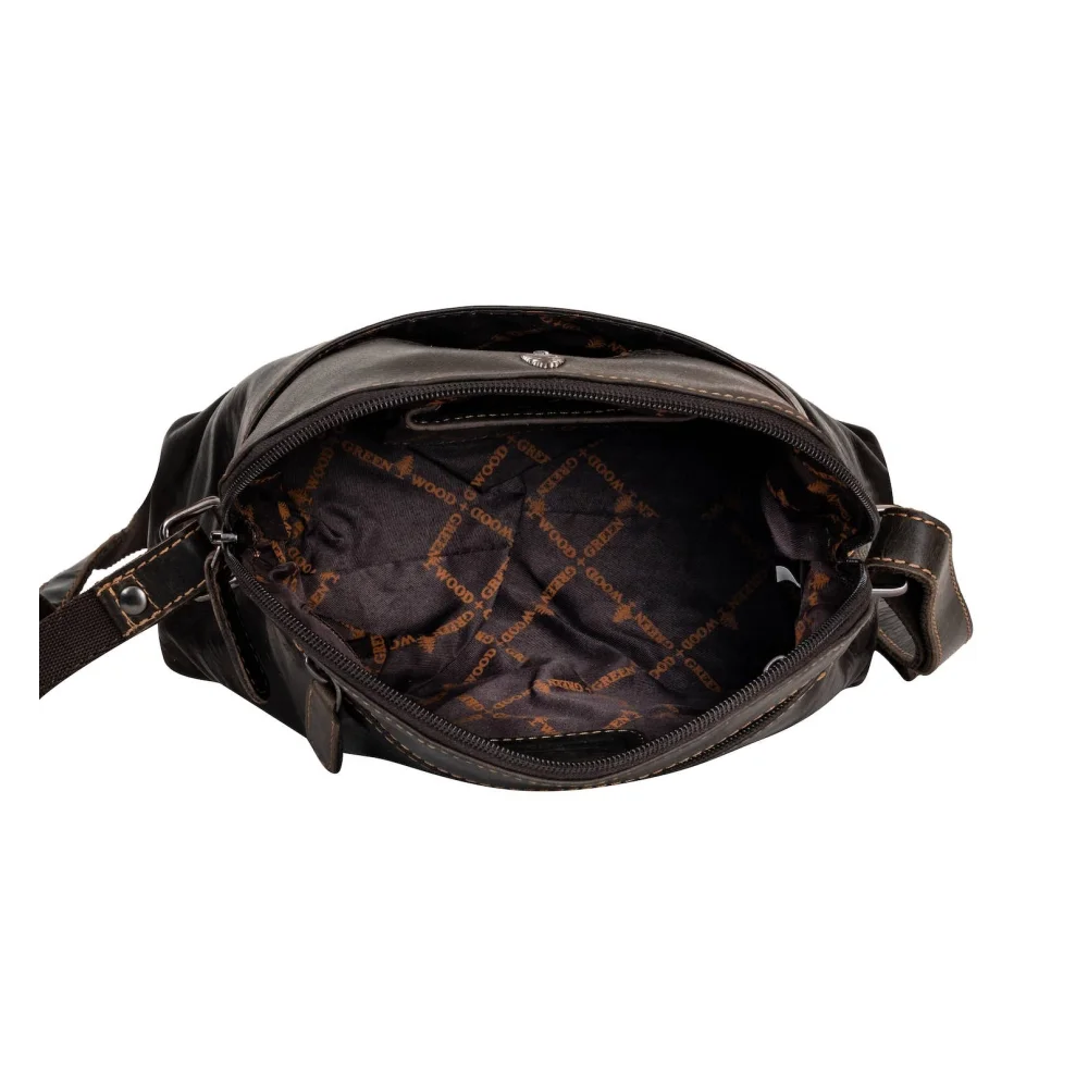 Honey leather shoulder bag with quilted orange black logo interior