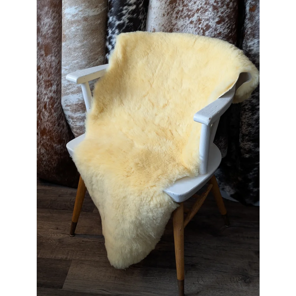 Cozy 44.5x24 British Medical Sheepskin throw in natural yellow shearling wool for blood flow