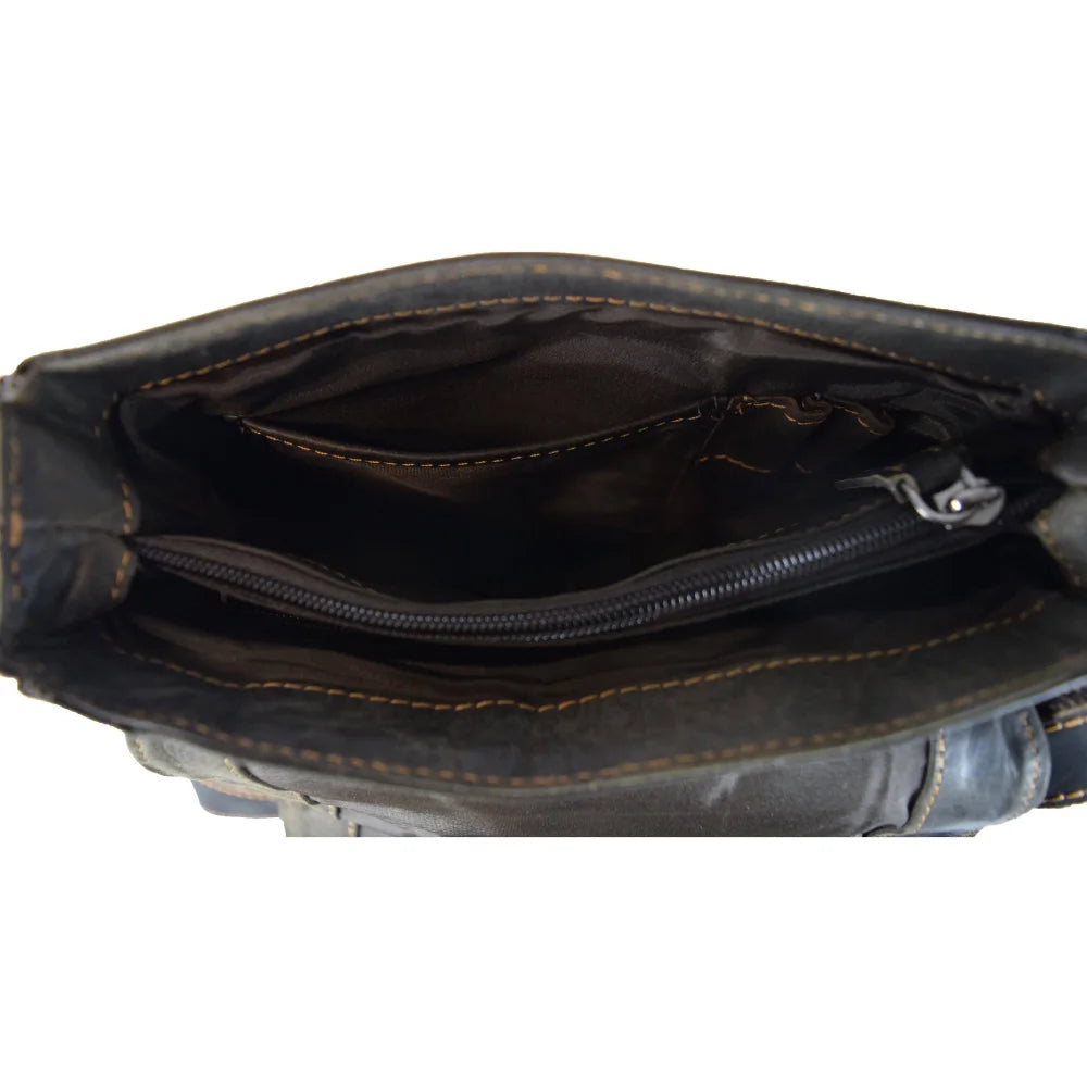 Henry unisex genuine leather mini messenger bag back with stitching and zipper