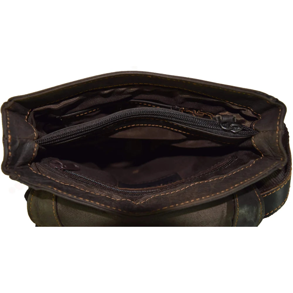 Henry unisex genuine leather mini messenger bag with stitching and zip interior