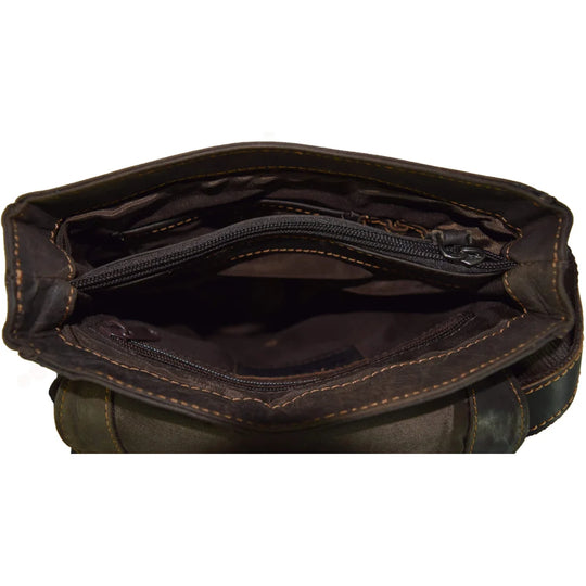 Henry unisex genuine leather mini messenger bag with stitching and zip interior