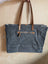 Gray matty affair canvas weekender bag with frayed edges tan leather handles and zipper accents by angus oliver