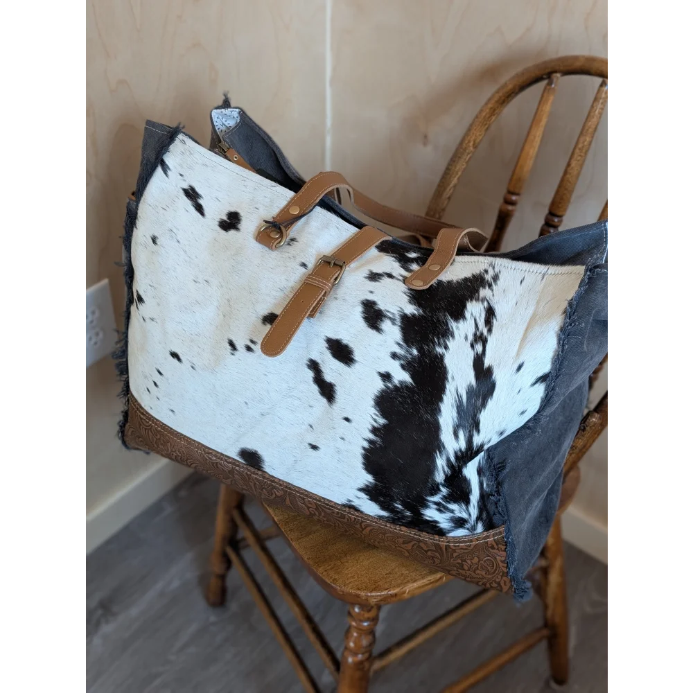 A black and white cowhide 