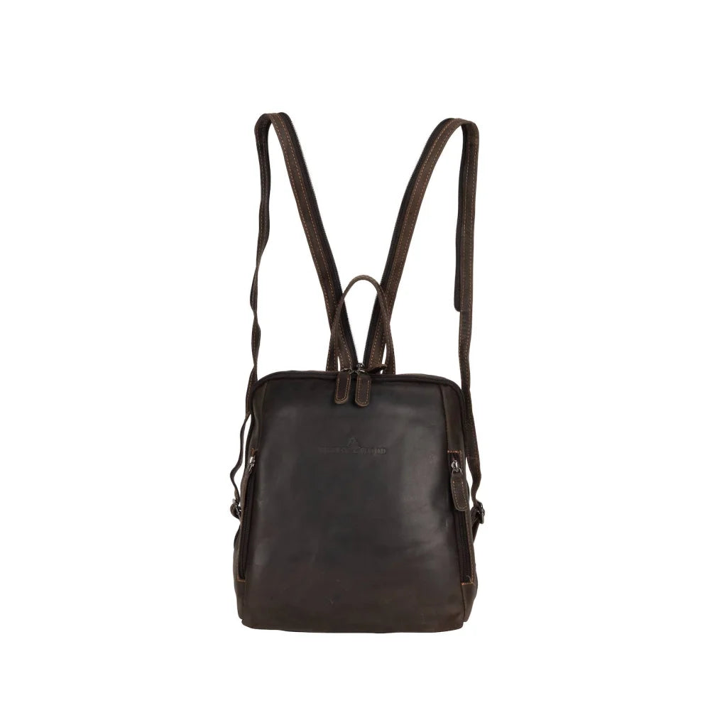 Dark brown Leather Backpack Anna GW193042 with adjustable straps