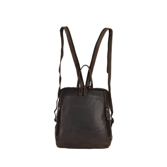 Dark brown Leather Backpack Anna GW193042 with adjustable straps