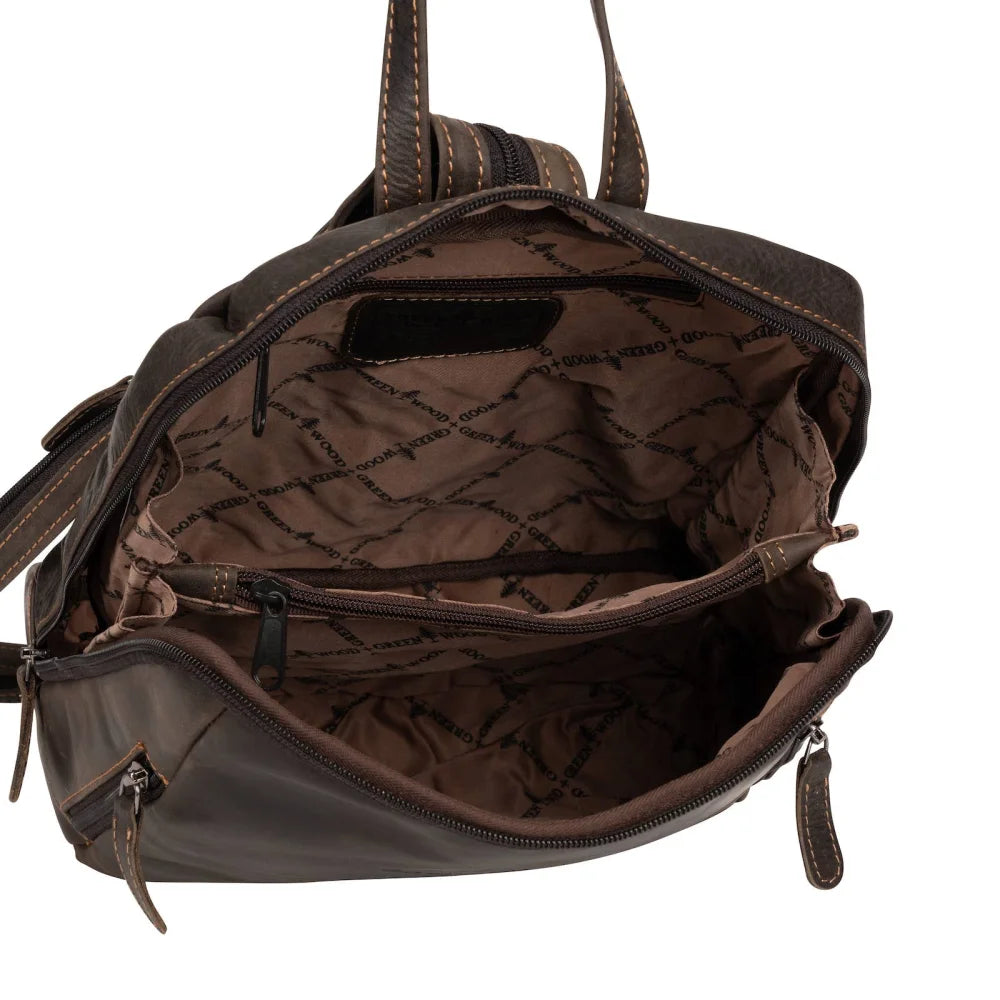 Leather backpack Anna GW193042 in brown wax pull-up leather