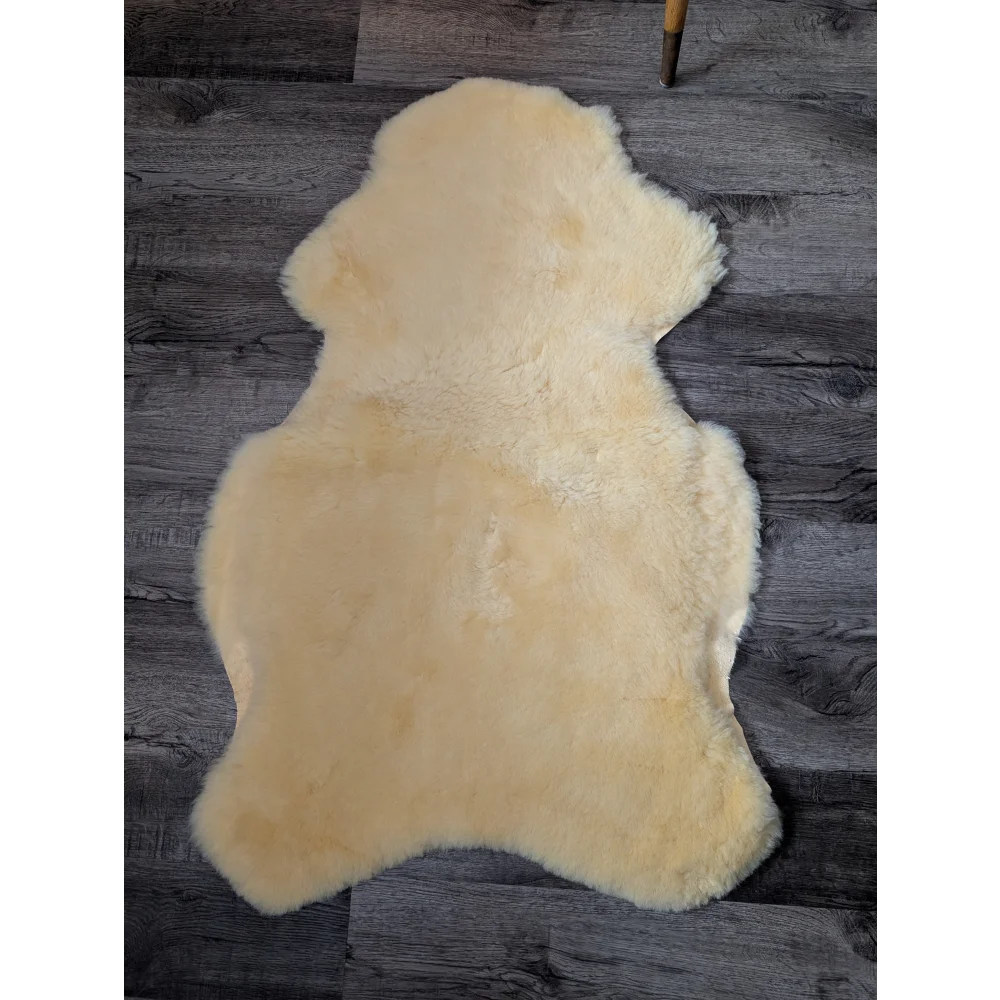 Soft cream shearling wool medical sheepskin rug boosts blood flow, 42x27in