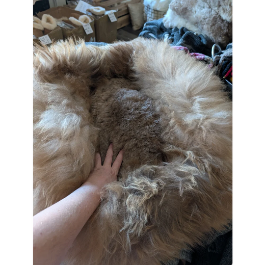 Cozy #7 Long Wool Sheepskin Pet Bed with natural fur rug texture