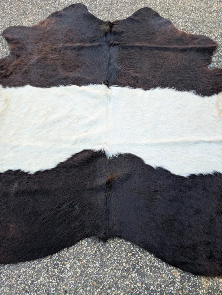 Large 77 x 76 belted galloway cowhide rug with bold black and white pattern showcasing unique characteristics and soft fur texture
