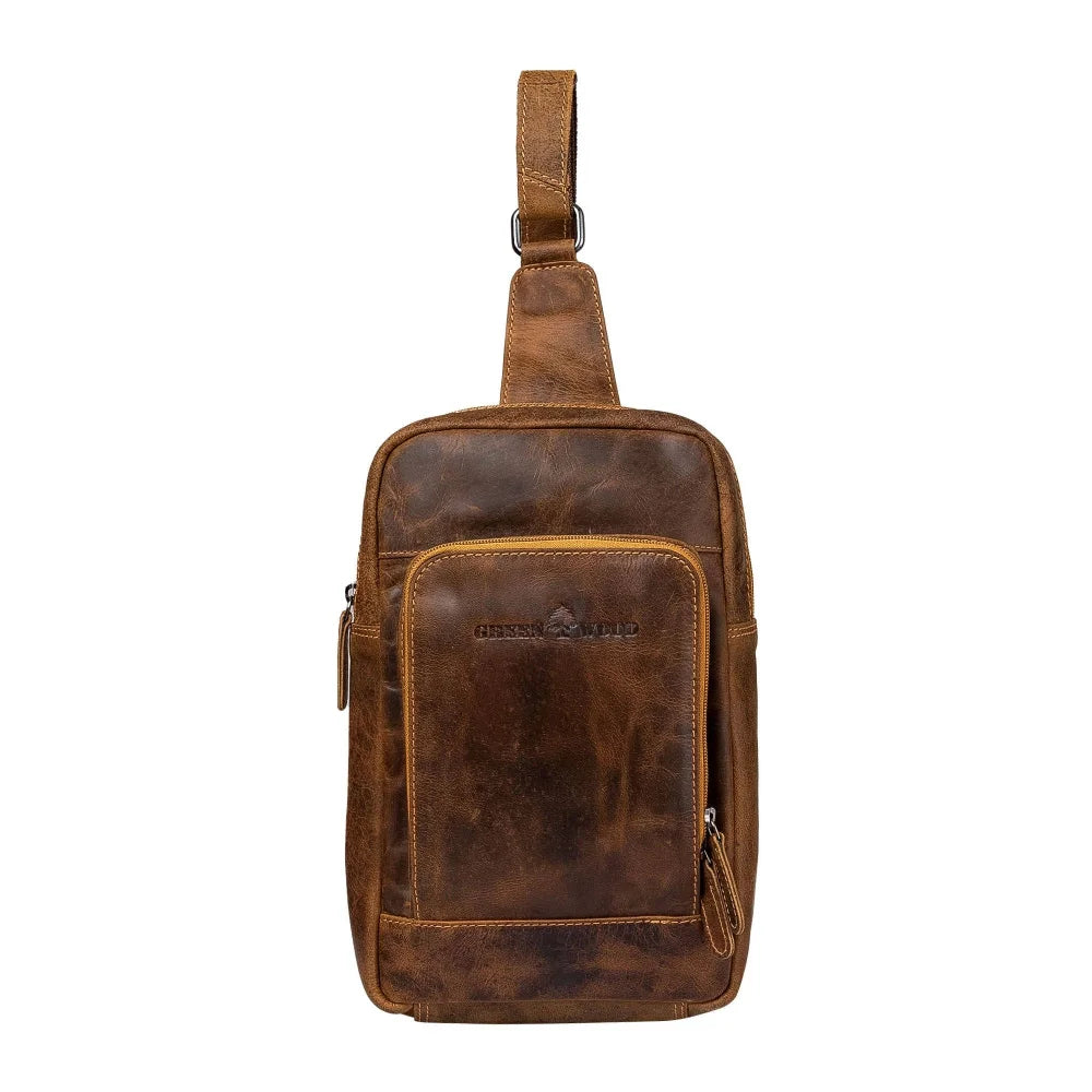 Brown leather crossbody Hamilton GW6806 with distressed finish stitching