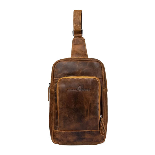 Brown leather crossbody Hamilton GW6806 with distressed finish stitching