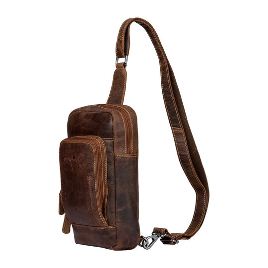 Brown leather crossbody Hamilton GW6806 with textured worn finish