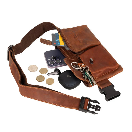 Brown Bum Bag Kakadu wax pull-up leather crossbody pouch