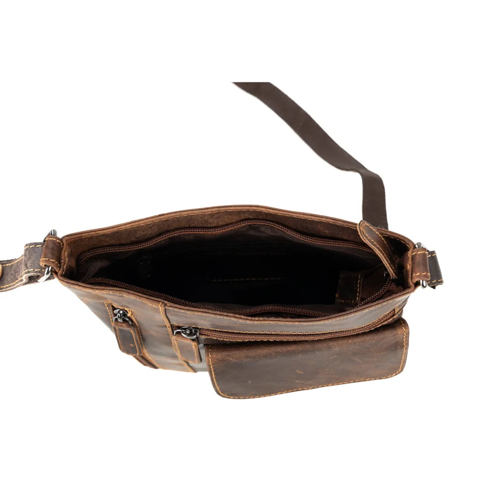 Compact real leather Lucy LD007 cross body bag back view