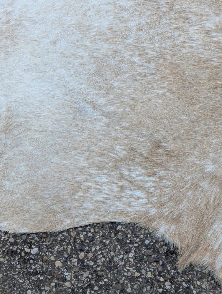 92 x 81 saltpepbrn cowhide rug with soft cream and light brown fur offers rustic charm and unique characteristics