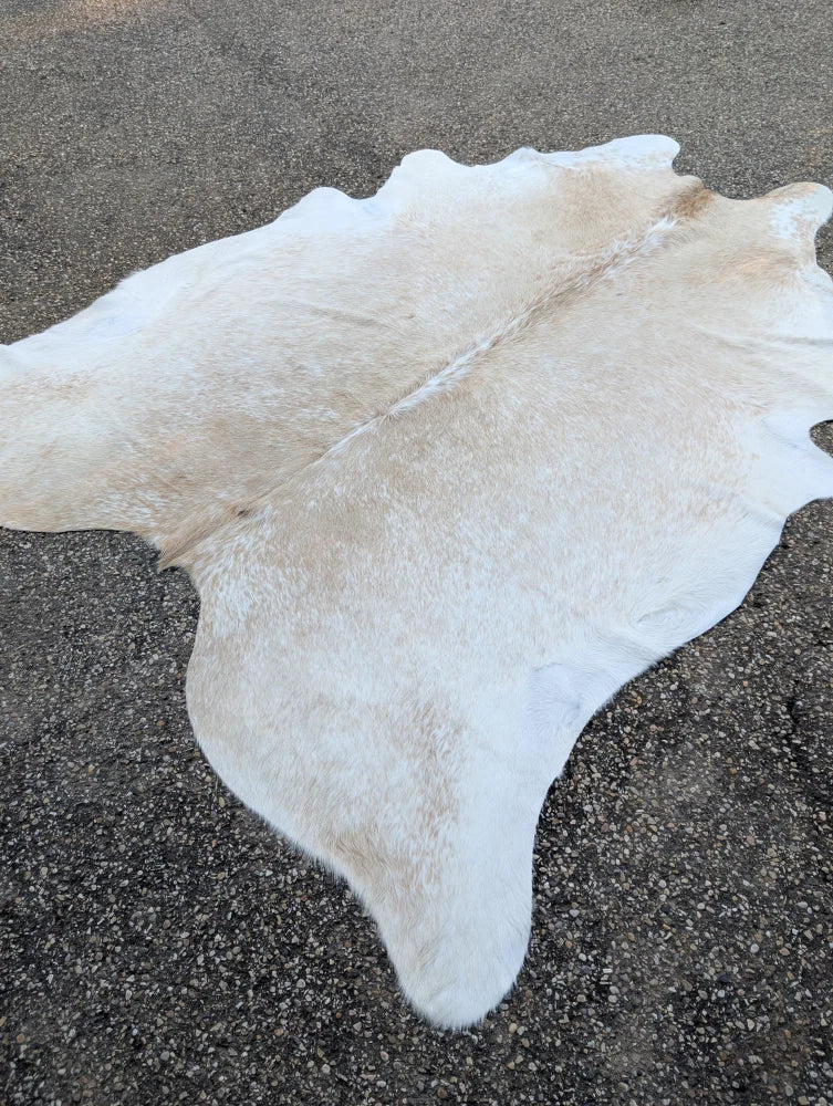92 x 81 saltpepbrn#327 large cowhide rug in natural white and beige with soft fluffy texture and rustic charm