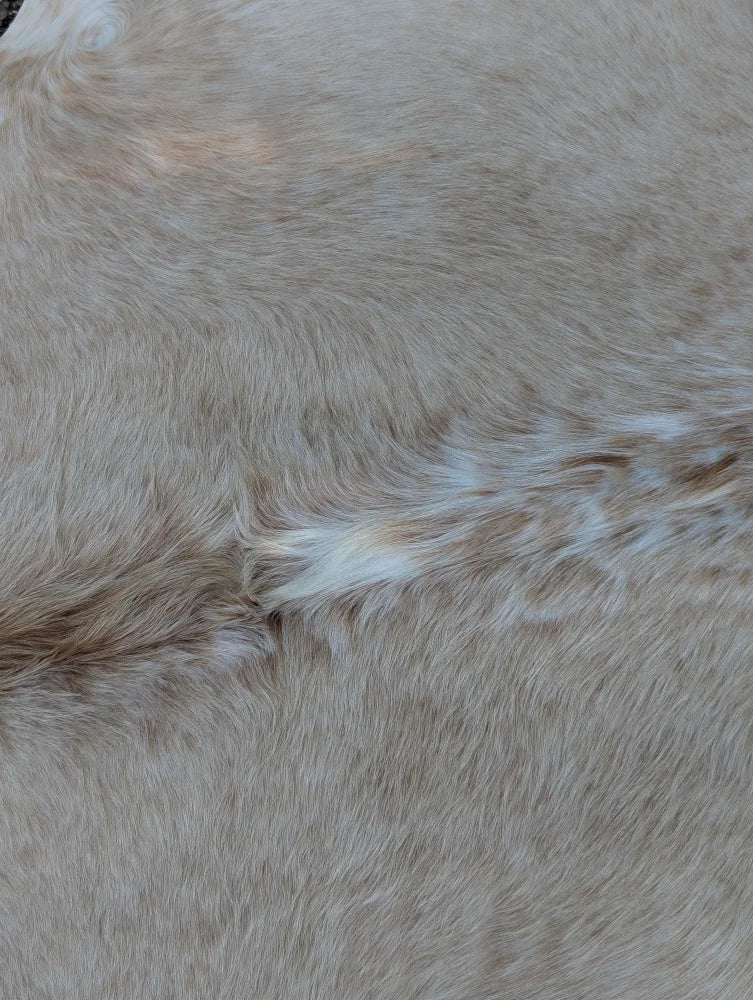 92 x 81 inch large cowhide rug in beige and white with natural fur texture showcasing rustic charm and unique characteristics