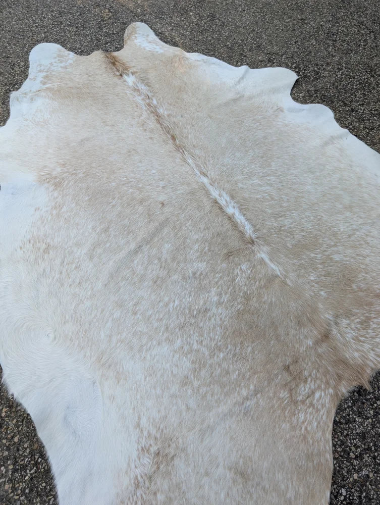 92 x 81 saltpepbrn327 large cowhide rug with unique characteristics and rustic charm in white and beige fur texture