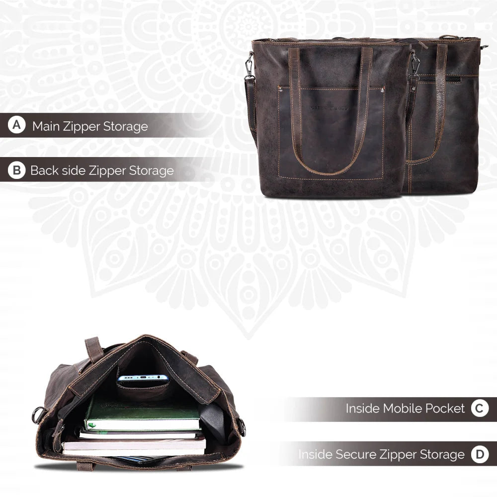 Classic leather tote Bunbury GW2025 dark brown with sturdy handles