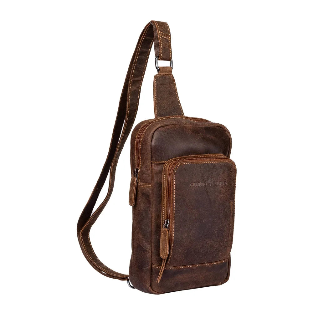 Brown leather crossbody Hamilton GW6806 with tan stitching