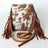 Brown and white genuine leather cowhide crossbody bag with fringe straps, Angus Oliver Canada